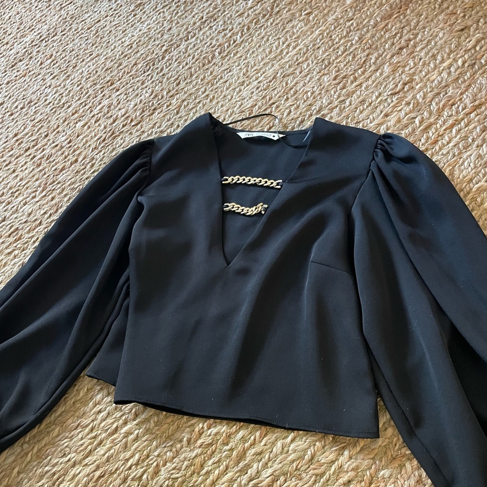 Zara Black Blouse with Gold Chain Front